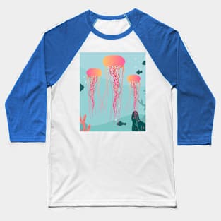 Colorful Luminous Jellyfish Sea Animals Baseball T-Shirt